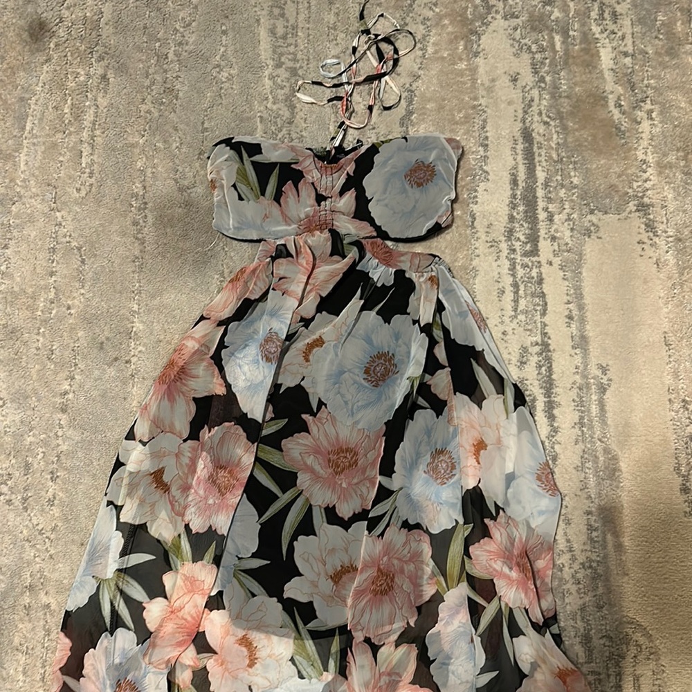 Maxi floral halter dress, with shorter dress underneath